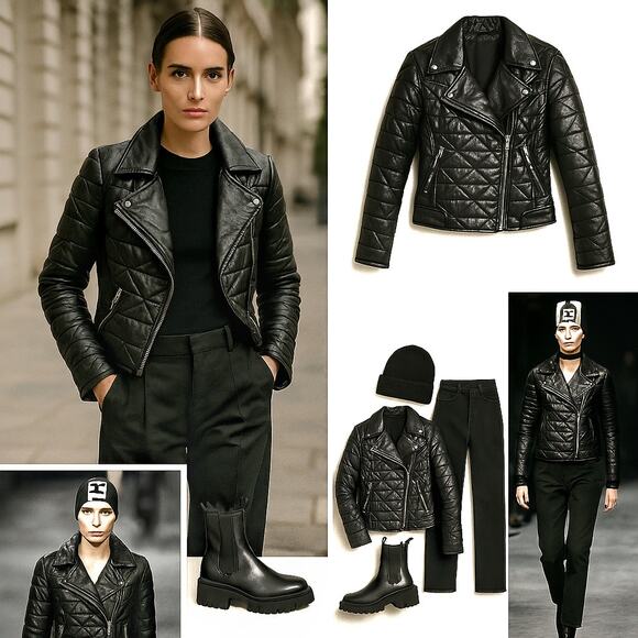 Alexander Wang x H&M Quilted Leather Moto Jacket | Y2K Streetwear Fall Staple - Picture 9 of 16